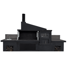 Κηποσύνθεση μπάρμπεκιου με κυκλοθερμικό ξυλόφουρνο & ενιαία καμινάδα, πάγκο εργασίας & πάγκο με ανοξείδωτο νεροχύτη 